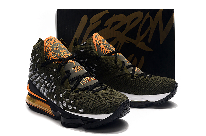 Nike LeBron 17 Army Green Orange Black Shoes